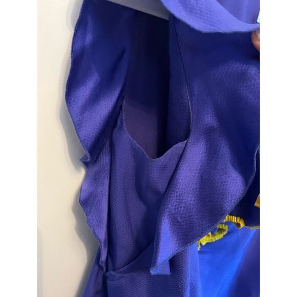 Beth Bowley Purple Beaded Floral Yellow Flutter Sleeve Top Slinky Women's M - Picture 11 of 13